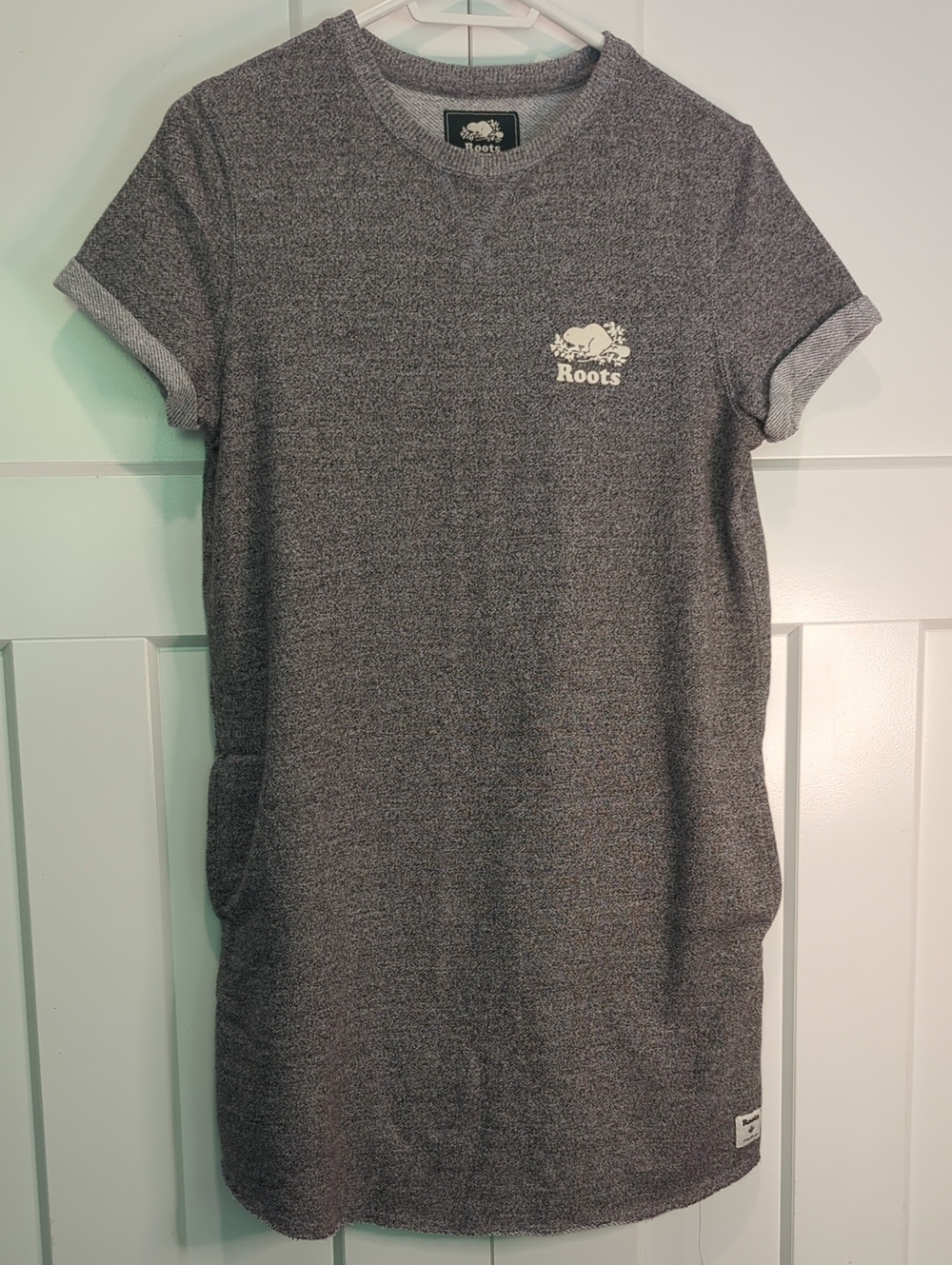 Roots Edith Gray Short Sleeve Sweatshirt Dress With Side Pockets Size S